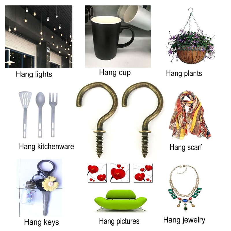 IDEALSV 60 Pcs 1" Bronze Screw Ceiling Hooks 1 Inch