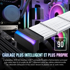 EZDIY-FAB ATX Power Plug 24 Pin 90 Degree 5V 3 Pin ARGB Rainbow Female to Male Mainboard Power Supply ATX Power Supply - 1 Pack