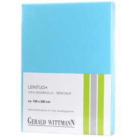 Gerald Wittmann Bed Sheet 220 x 250 cm, 100% Renforce Cotton, Aqua/Turquoise