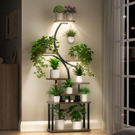 Tovve Plant Stand Indoor with Grow Light, 8 Tiered 66" Tall Plant Shelf, Corner Large Plant Stand for Indoor Plants Multiple, Metal S-Shaped Plant Flower Holder, for Living Room, Patio, Balcony