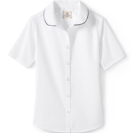 Lands' End Uniform Girls Piped Broadcloth Peter Pan Blouse White/Classic Navy Kids 6