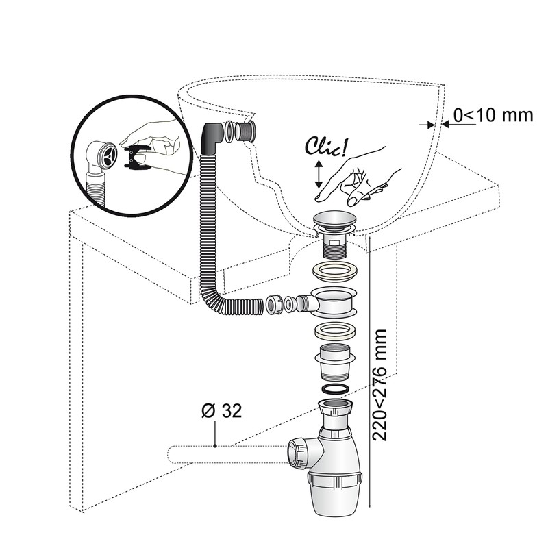 WIRQUIN Ensemble fermeture Quick-Clac - Trop-plein extérieur - Lavabo