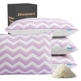 Dreamara Cooling Bed Pillows Queen Size Set of 4 – Adjustable Loft Shredded Memory Foam Pillows for Side, Back & Stomach Sleepers, Supportive & Breathable for Hot Sleepers (Mauve)
