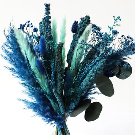 Acfruits Blue Natural Dried Pampas Grass Bouquet, 17 Inch Blush Blue Pampas Grass Decor Dried Flower Arrangement for Home Wedding Decoration
