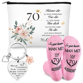 Weewooday Birthday Gift for Women Including Cosmetic Bag for Women Socks and Keyring Gift Ideas for Women Wife Mother Grandma Daughter Sister Girlfriend Teenager, Null, 70 Years