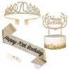 POPOYU 70th Birthday Tiara and Sash,Gold 70th Birthday Crown,Birthday Queen