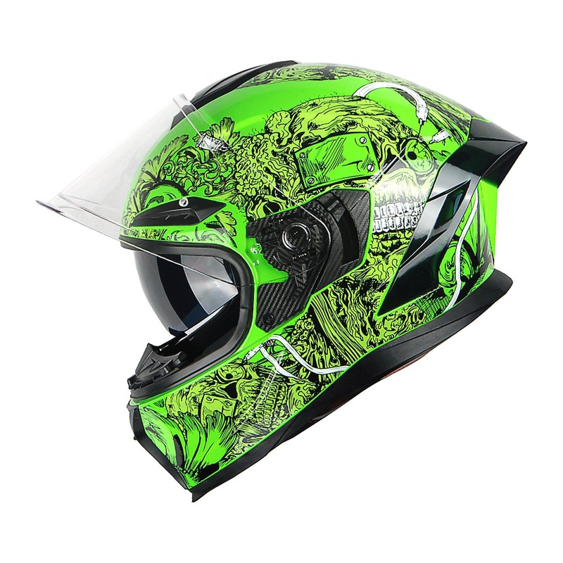 1Storm Motorcycle Full Face Helmet Dual Lens/Sun Visor Ghost Green