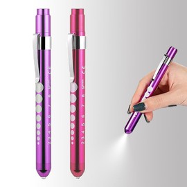 2 Pcs Pen Torch, Diagnostic Medical Penlight with Pocket Clip, Reusable Penlight Diagnostic LED Light Mini EMT Emergency Pen Torch, Pupil Gauge Flashlight, Pen Light for Nurse Doctor (Purple+Pink)
