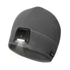 Taximi Led Beanie with Light, USB Rechargeable Headlamp Beanie, Fleece Flashlight Hat for Running, Gift for Men Dad Husband (US, Alpha, One Size, Dark Gray)