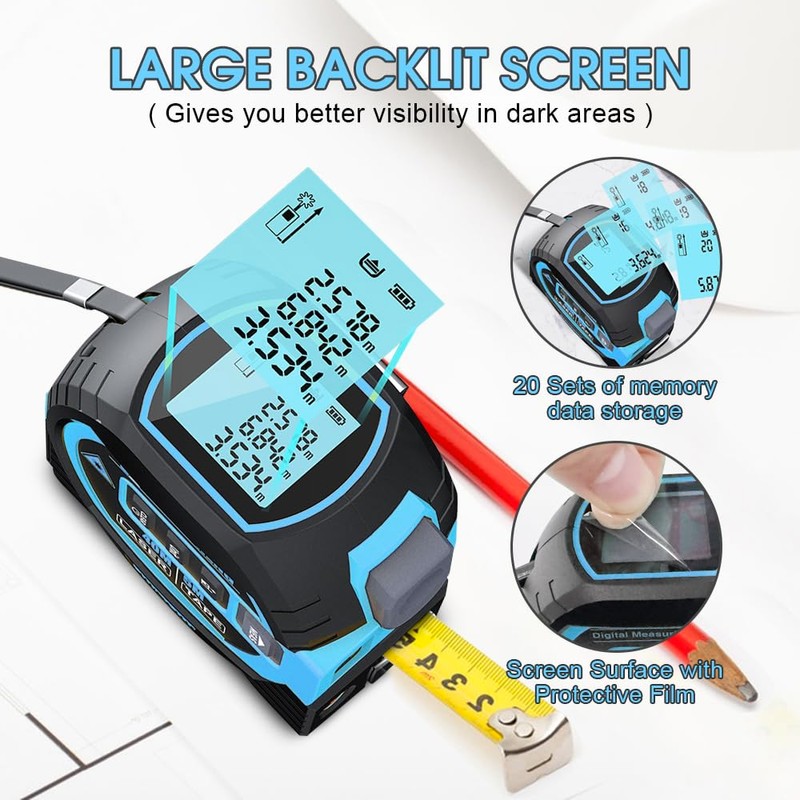 Chamgeco Almighty Ruler Laser Rangefinder, 3-in-1 Infrared Laser Tape Measure,