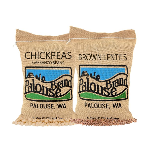 Chickpeas | Brown Lentils | 10 LBS Total | Desiccant Free | Family Farmed in Washington State | Non-GMO Project Verified | Kosher | Field Traced | Burlap Bags (5 Pound, Pack of 2)