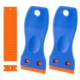 GWAWG 2Pcs Plastic Scraper with 20 Plastic Blades, Blue Tool for Removing Glues Decals Stickers Labels and Other Items from Glass Marble Panels Window