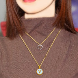 Uloveido Dainty Layered Choker Initial V Necklaces Handmade Heart Mustard Seed Pendant Multilayer Adjustable Layering Chain Gold Plated Necklaces Set for Women Y1222