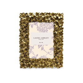 Laura Ashley 2x3 Gold Flower Textured Hand-Crafted Resin Picture Frame w/Easel & Hook for Tabletop & Wall Display, Decorative Floral Design Home Décor, Photo Gallery, Art (2x3, Gold)