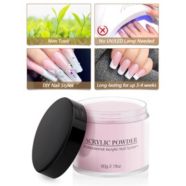 TOROKOM Acrylic Nail Powder Set, 2 Colors Nude Pink Acrylic Powder Colored for 3D Art Nail Carving French Nail Extension, Long-Lasting Nail Powder - No Need Nail Lamp, 2 * 60g