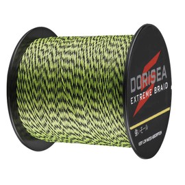 Dorisea Extreme Braid 100% PE 1000M Braided Fishing Line 6-500lb Test Fishing Wire Fishing Line Abrasion Resistant Incredible Superline (Fluorescent Green & Black, 0.48mm)