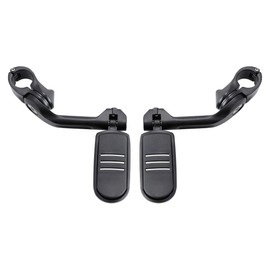 XFMT 1.25" Long Angled Adjustable Highway Footpegs Crash Bar Foot Rests Universal Fits For Harley Davidson Honda Kawasaki Suzuki Yamaha Streamliner Style, Matte Black
