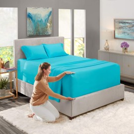 Nestl Bed Sheet Set, King - Deep Pocket, 4 Piece, Bright Blue, Microfiber