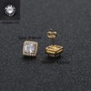 Silver Plated Square Screw Back Stud Earrings CZ Iced Out