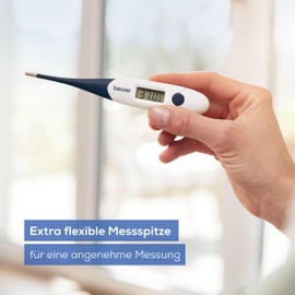 Beurer FT 17 Digital Fever Thermometer with Flexible Tip for Oral, Rectal & Axillary Measurement Result in 10 Seconds Fever Indicator for Babies, Children and Adults, Blue/White