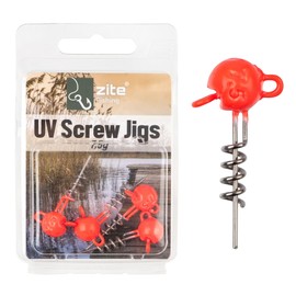 Zite Fishing Screw-In Jigs 5-20 g Pack of 5 | Screw Jig Heads Lead Durable Predator Fishing | Screw Spiral Rubber Fish System | Corkscrew Screw Jigheads Pike, Zander, Perch (UV-Active, 7.5 g)