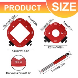 Router Template and Jig for Woodworking, Aluminum Alloy Corner Radius Guide Set R10/R15/R20/R25/R30/R35/R40/R50 for Precision Routing Furniture Edges & DIY Projects
