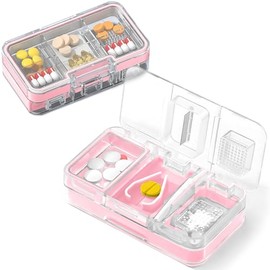 Cortador de Pastillas Pequeñas, Triturador De Pastillas, Moledor de Pastillas, Partidor de Pastillas con Cortador de Pastillas 3 en 1, Pill Cutter para Dividir Medicamentos y Vitaminas (Rosa)