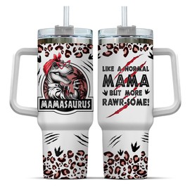 UNILYLY Tumbler 40 Oz With Handle Lid And Straw, Mamasaurus Leopard, Black Print, Mamasaurus Gifts, Mamasaurus Keep Drinks Cold Hot Leopard Leak Resistant Water Bottle Leopard Print