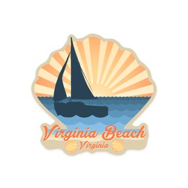 Die Cut Sticker Virginia Beach, Virginia, Beach Scene with Rays and Sailboat, Contour Vinyl Sticker 1 to 3 inches (Waterproof Decal for Cars, Water Bottles, Laptops, Coolers), Small