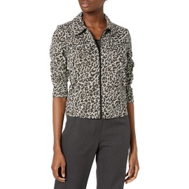 Kasper Women's Zipper Front Seam Jacket in Animal Stretch Jacquard, DOE Combo, Small