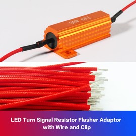 4 PCS Load Resistor,LED Turn Signal Resistor Flasher Adaptor with Wire and Clip,50W 6ohm LED Load Resistors Conversion Kit for Fix LED Bulb Hyper Flash Turn Signal Light Bulb Fast Blink Error Code (4)