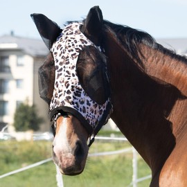 Harrison Howard Harrison Howard Super Comfort Stretchy Fly Mask Large Eye Space with UV Protection Soft on Skin with Breathability Leopard Print