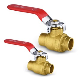 Niikappu 2 Pack Ball Valves, 1/2 Inch Sweat Red Shut Off Valve, No Lead Brass Full Port Shut Off Ball Valve for Hot and Cold Water, NSF/ANSI 61 Certified