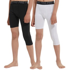 LANBAOSI Youth Boys One Leg Compression Pants 3/4 Leggings Kids Sports Basketball Athletic Tights Baselayer