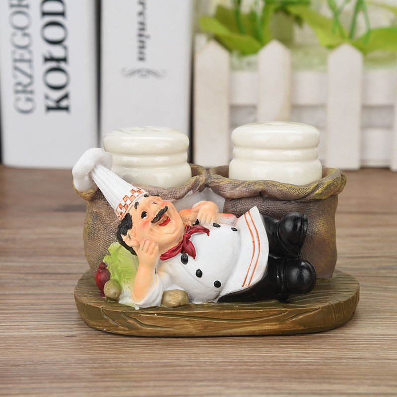 Cute Chef Statue Salt & Pepper Bottle Holder Ornaments Home
