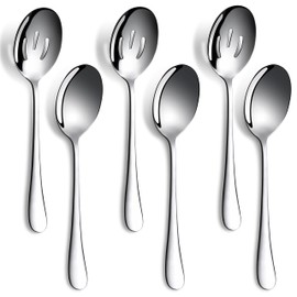 6 Pieces Serving Spoons Set, 8.7 Inch, Includes 3 Serving Spoons and 3 Slotted Spoon, Large Stainless Steel Buffet Banquet Utensils Cutlery Set for Home, Kitchen