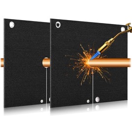 HVAC Tools Welding Blanket Fireproof, 2 Pack 12" x 12" Brazing Heat Shield for Torch, 1/7" Soldering Mat with Hole for Plumbers, Welding Pad Cloth for Copper Pipe, Plumbing Solder Blanket