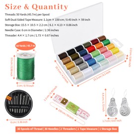 Sewing Thread Set 30 Colours, Polyester Embroidery Threads, Sewing Kit