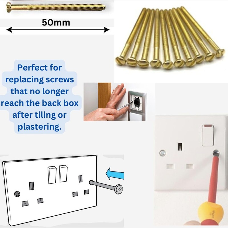 Pack of 10 Electrical Screws 50mm Brass M3.5 Thread Diameter