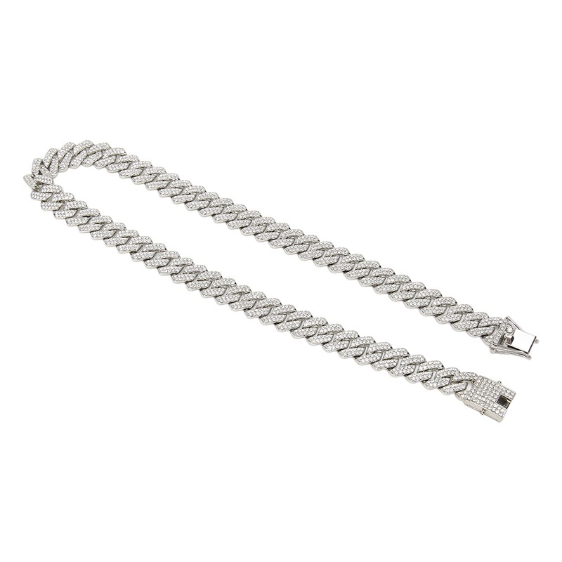 19.7in Necklace Rhombus Full Rhinestones Cool Double Layered Chain Necklace