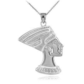 Claddagh Gold High Polish 925 Sterling Silver Egyptian Queen Nefertiti Charm Pendant Necklace, 22"