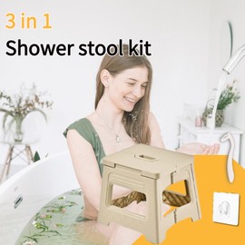 KUKGHWA Folding Shower Stool for Inside Shower, Shower Foot Rest for Shaving Legs, Pedicure Stand Foot Rest, Waterproof Anti-Slip Plastic Shower Foot Stool Corner Stool for Small Shower Spaces