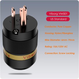 Viborg HiFi Power Plug Set, High Purity Oxygen-Free Copper Non-Magnetic Conductive American Standard AC Power Supply, IEC C15 Power Connector for DIY Audiophile Power Cable (Pure Copper)