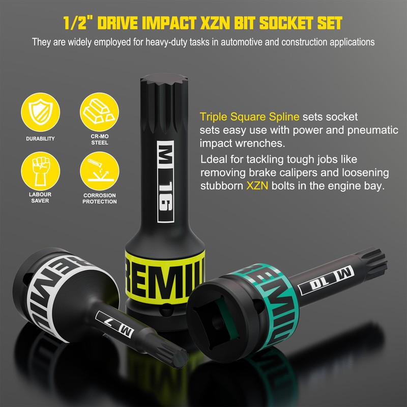 1/2" Drive Impact XZN Bit Socket Set, 10 Piece Impact