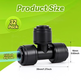 Copadri Quick Connect 1/4" Drip Irrigation Tee Fitting: 32 Pieces Push to Fit Drip Line T Parts for 1/4-Inch Tubing Leak Free Dripline Hose Connectors for Garden Lawn Sprinkler System