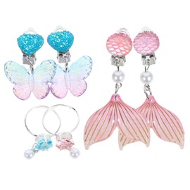 Totority 3 Pairs Cute Mermaid Clip Earrings Set for Non Pierced Ear Decor Comfortable Jewelry for for Birthdays and Special Occasions