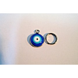 Unbranded Turkish evil eye stainless steel small pet cat and dog collar charm w/split ring