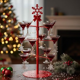 LOYIM Christmas Cocktail Tree Stand Snowflake Tree Drink Holder 3 Tier 12 Holders for Champagne, Martini and Margarita Cups Holder for Christmas Winter Birthday Weddings Bridal Shower Parties