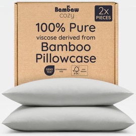 Bambaw 100% Viscose Derived from Bamboo Pillowcases Standard Size – Set of 2 Cooling Pillow Cases Standard Size, Super Soft Pillow Cases with Envelope Closure, Anti Acne Pillow Case (Moonlight Gray)