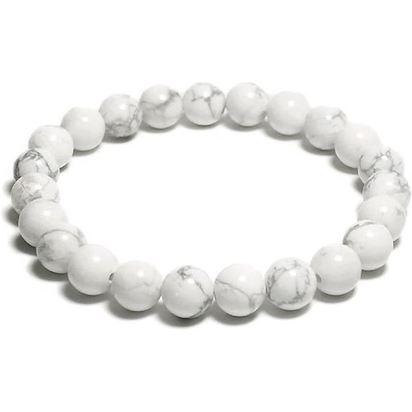 Shinjuku Ginnokura Natural Stone Bracelet, 0.3-inch (8 mm) Beads, Power Stones, Simple, Rubber Stone Silver, howlite